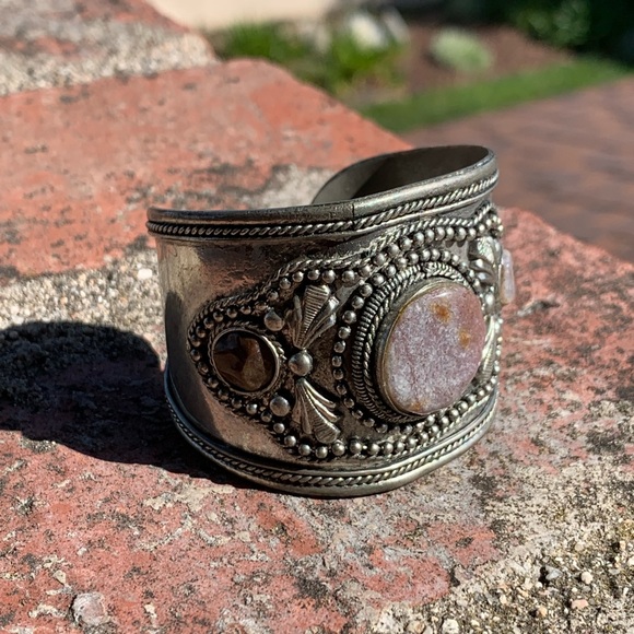 Southwestern Vintage Metal Cuff Bracelet with Stones - Picture 1 of 16